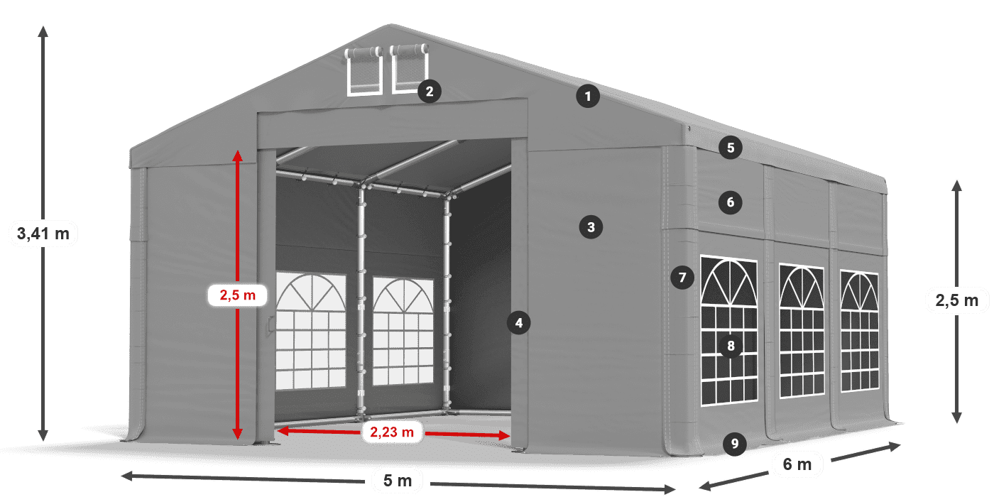 Dach: FR 620 PVC Wände: SD 500 PVC 2,5 m Legende