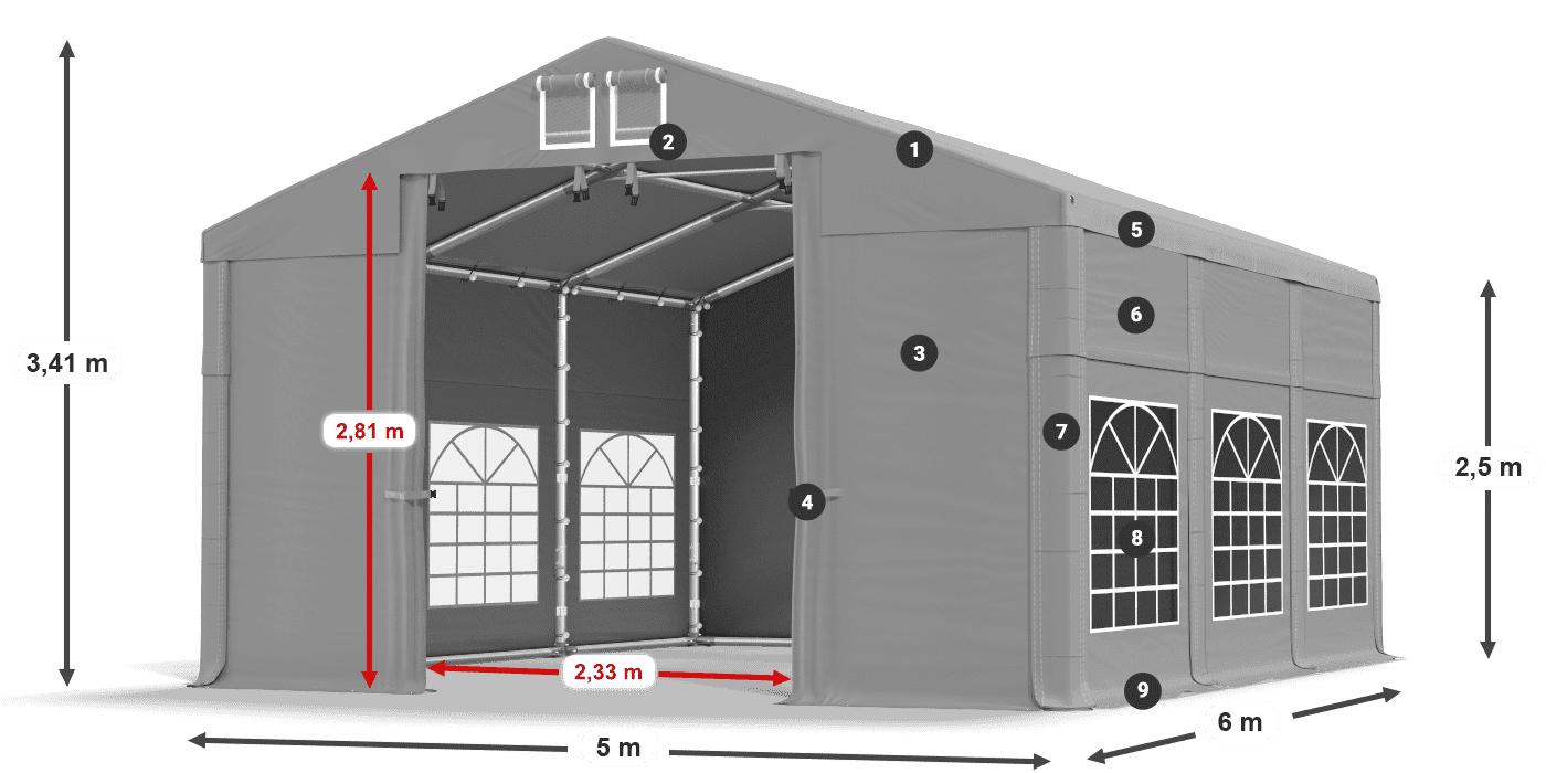 Dach: FR 620 PVC Wände: SD 500 PVC 2,5 m Legende