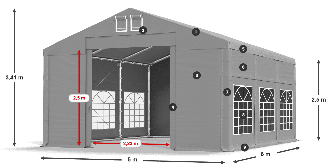 Dach: FR 620 PVC Wände: SD 500 PVC 2,5 m Legende