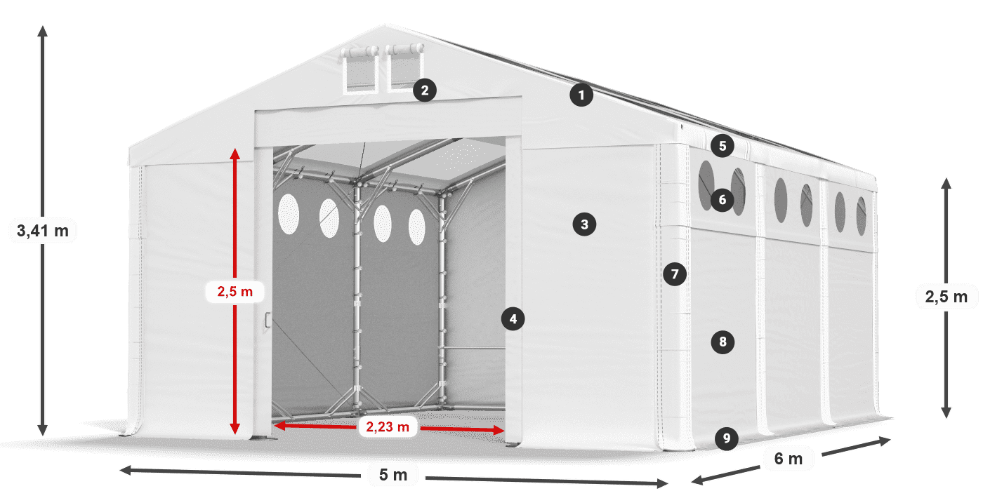 Dach: MS T 580 PVC Wände: FR O 620 PVC 2,5 m Legende