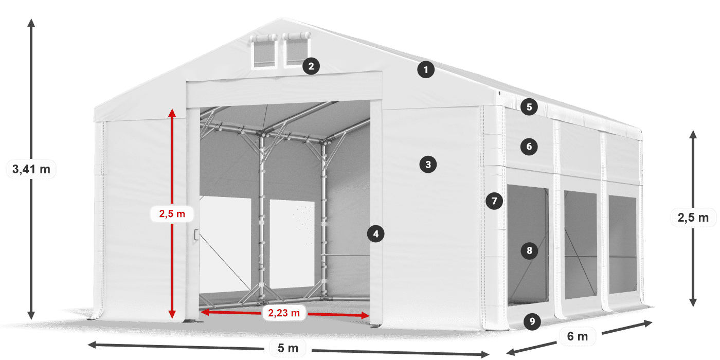 Dach: MS 580 PVC Wände: MS 580 PVC 2,5 m Legende