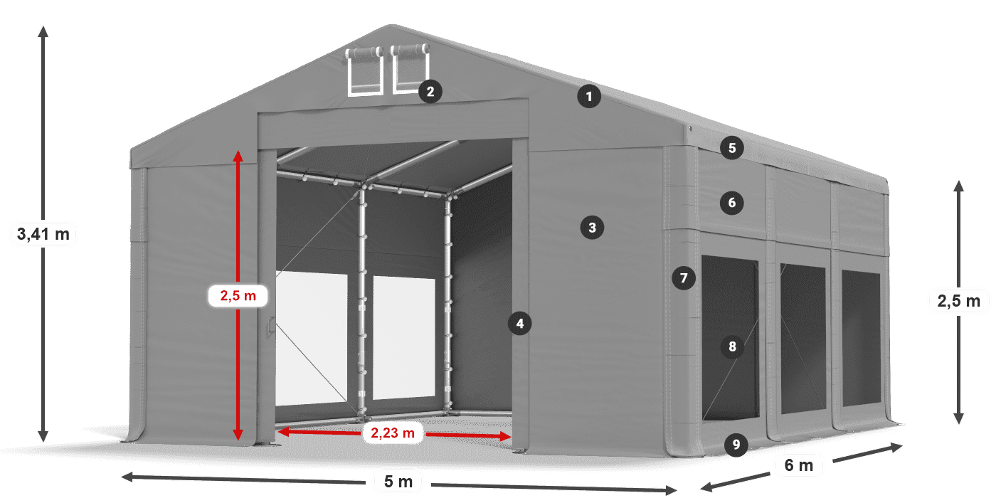 Dach: MS 580 PVC Wände: MS 580 PVC 2,5 m Legende