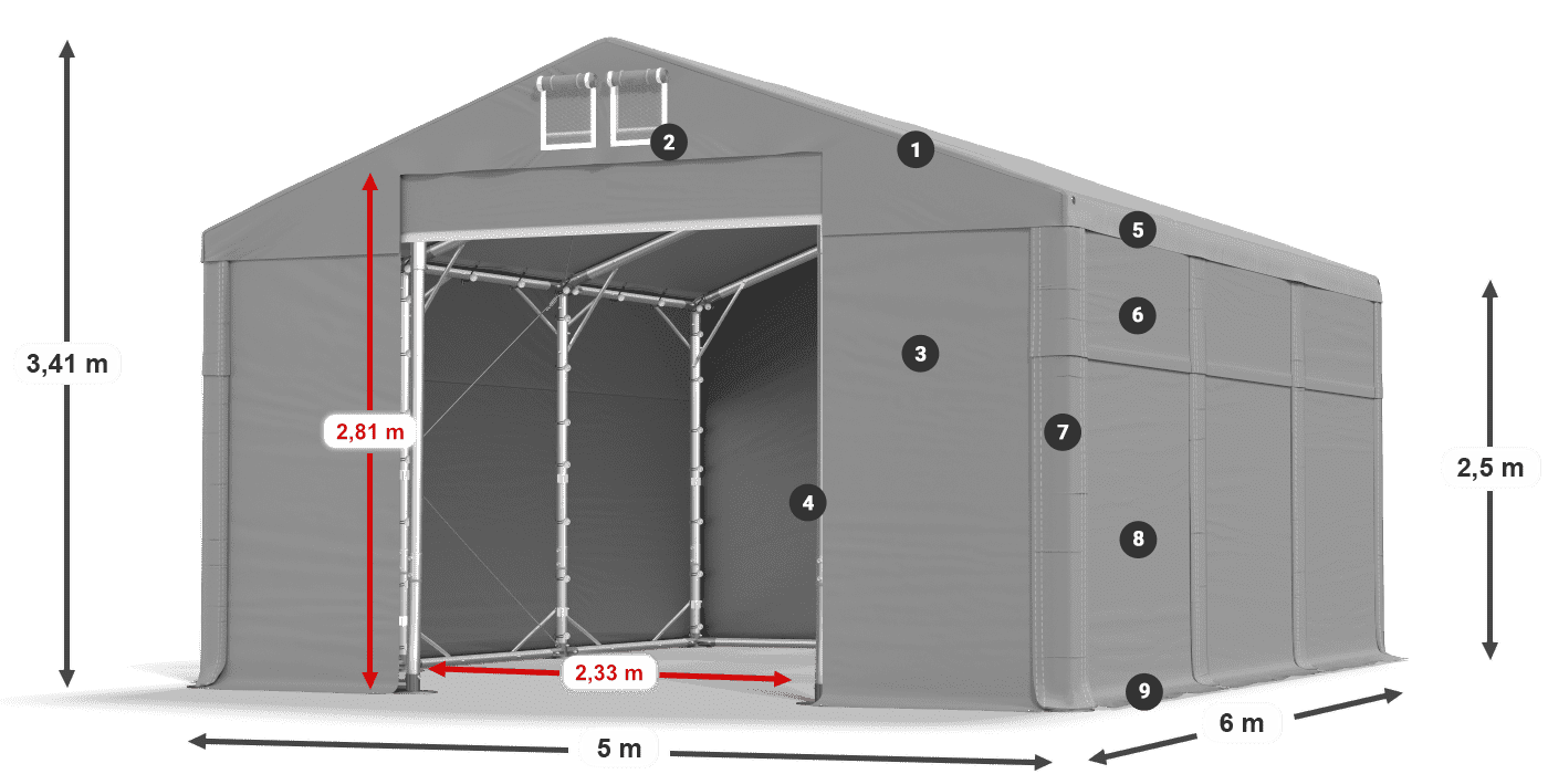 Dach: MS 580 PVC Wände: SD 500 PVC 2,5 m Legende