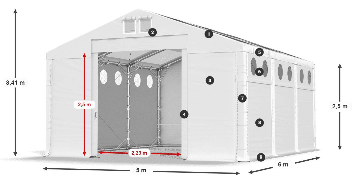 Dach: MS T 580 PVC Wände: SD O 500 PVC 2,5 m Legende