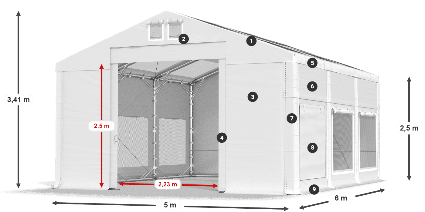 Dach: MS T 580 PVC Wände: SD M 500 PVC 2,5 m Legende