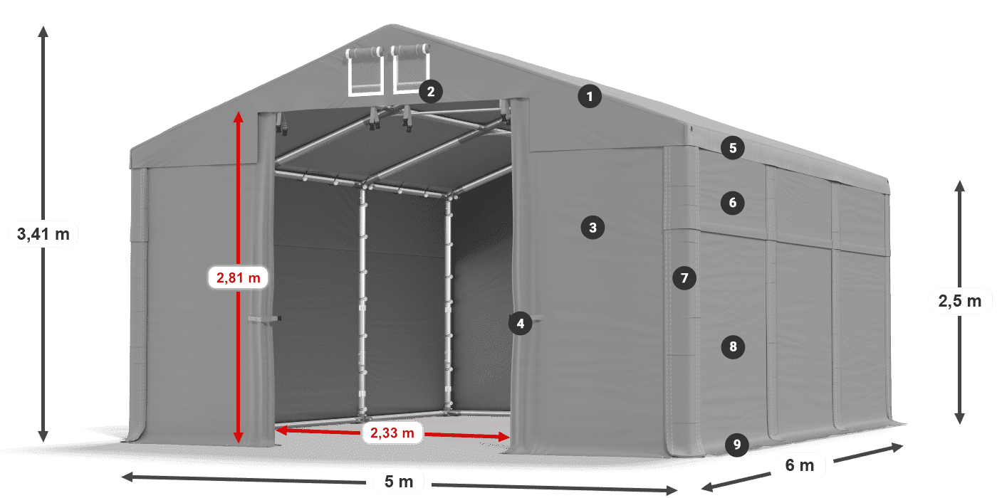 Dach: MS 580 PVC Wände: SD 500 PVC 2,5 m Legende