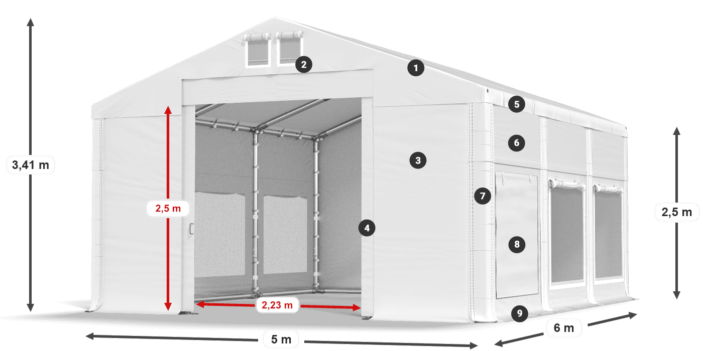 Dach: MS 580 PVC Wände: SD M 500 PVC 2,5 m Legende