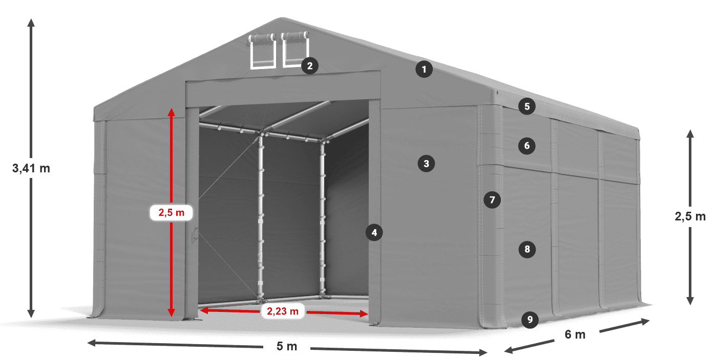 Dach: MS 580 PVC Wände: SD 500 PVC 2,5 m Legende