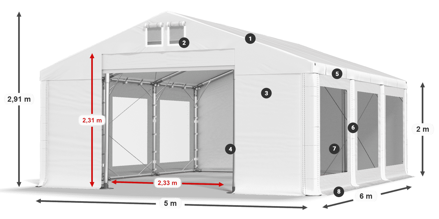 Dach: FR 620 PVC Wände: MS 580 PVC 2m Legende
