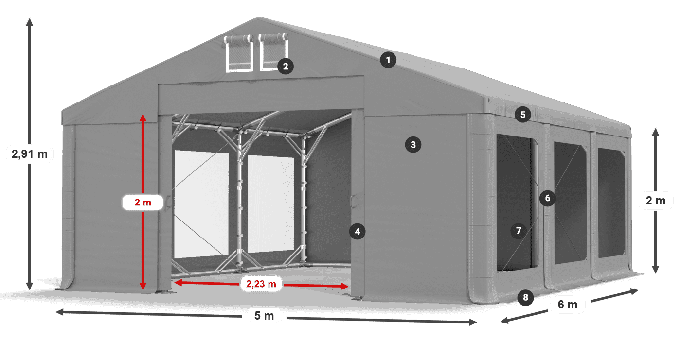 Dach: FR 620 PVC Wände: MS 580 PVC 2m Legende