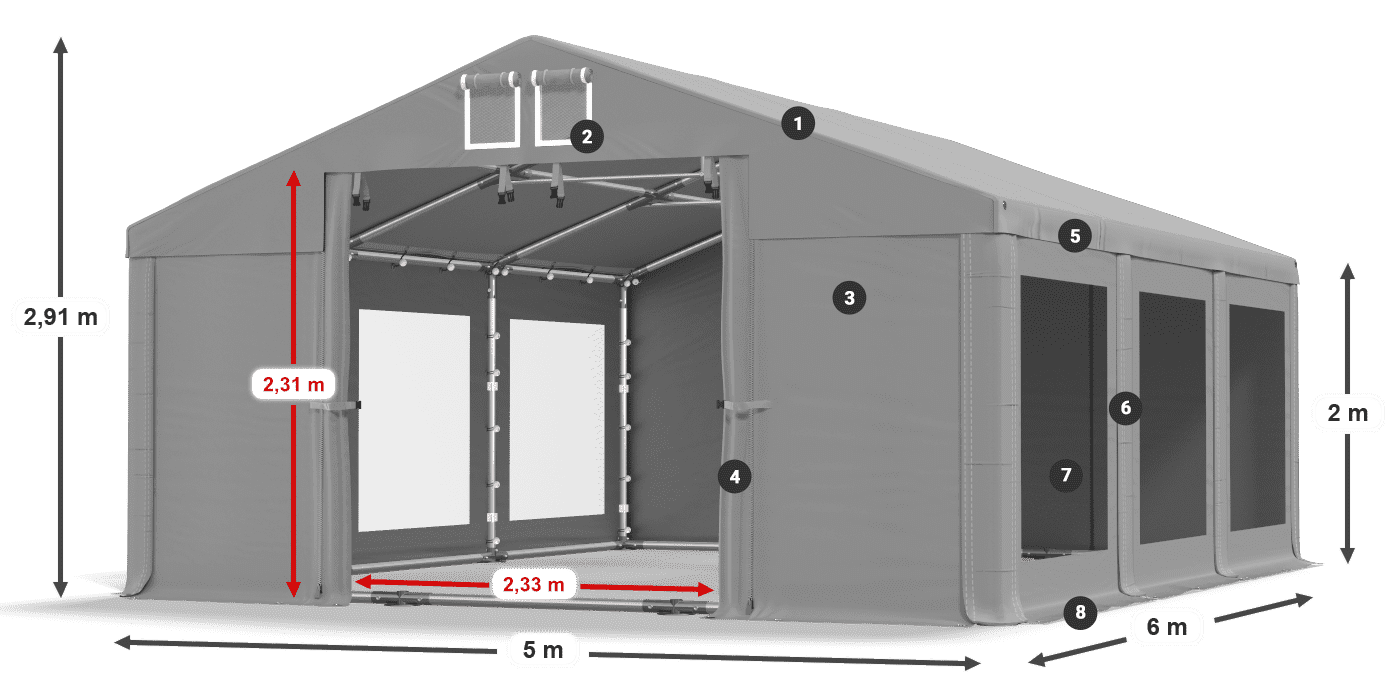 Dach: FR 620 PVC Wände: MS 580 PVC 2m Legende