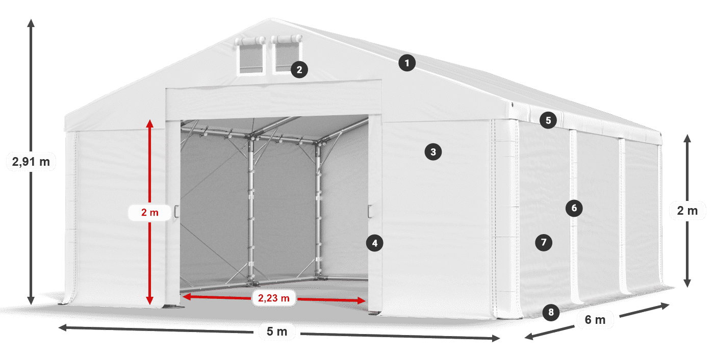 Dach: FR 620 PVC Wände: SD 500 PVC 2m Legende