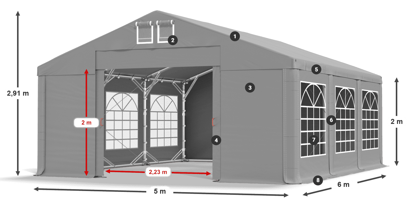 Dach: FR 620 PVC Wände: SD 500 PVC 2m Legende