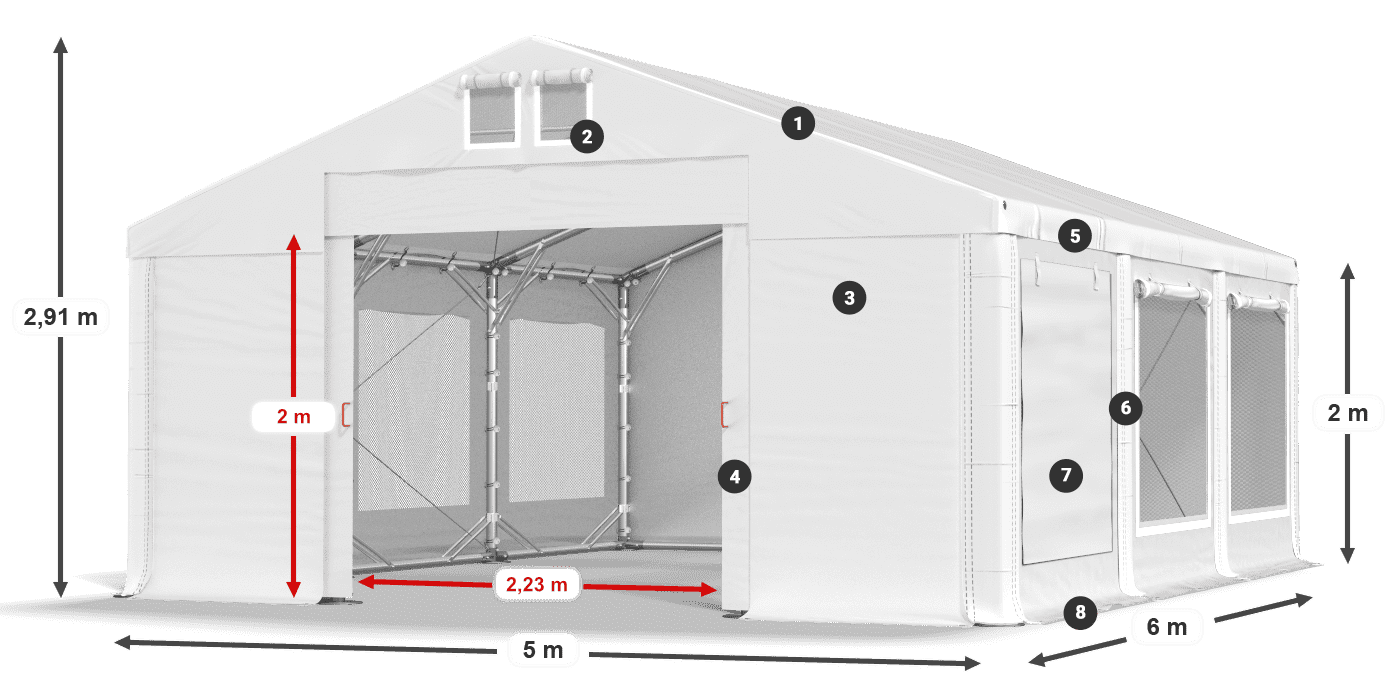 Dach: FR 620 PVC Wände: SD 500 PVC 2m Legende