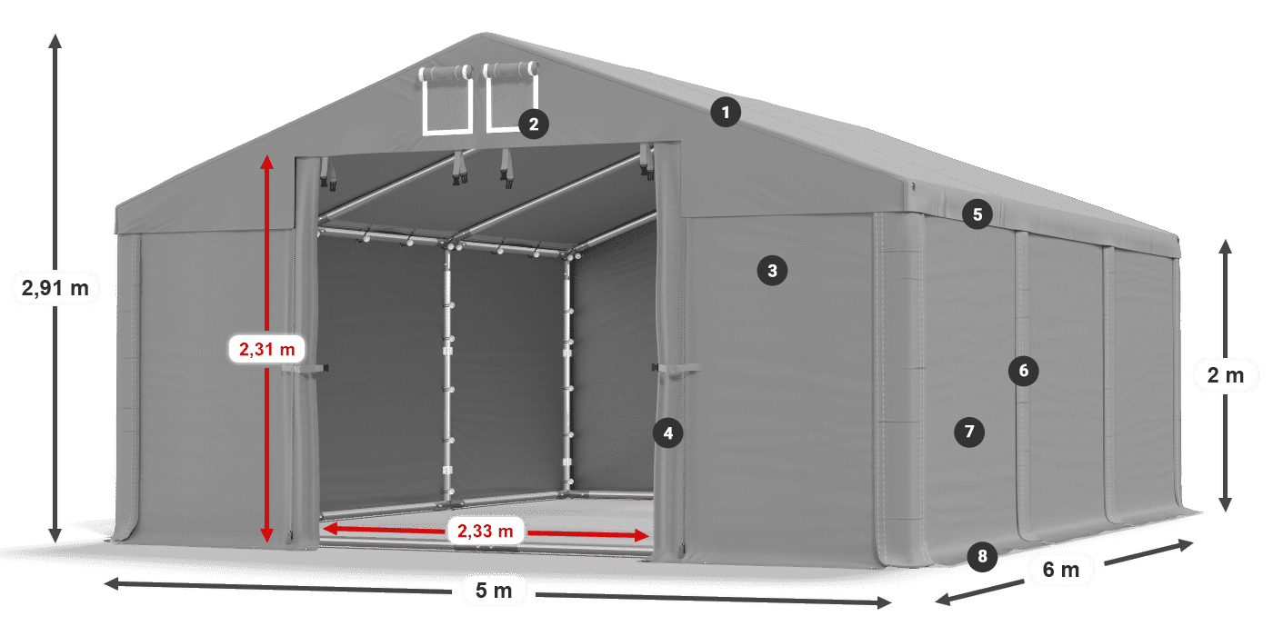 Dach: FR 620 PVC Wände: SD 500 PVC 2m Legende