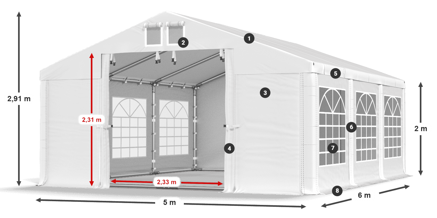 Dach: FR 620 PVC Wände: SD 500 PVC 2m Legende