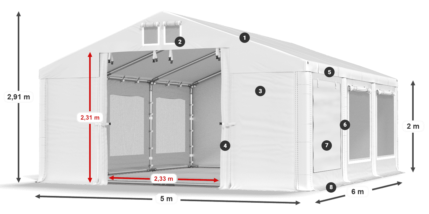 Dach: FR 620 PVC Wände: SD 500 PVC 2m Legende