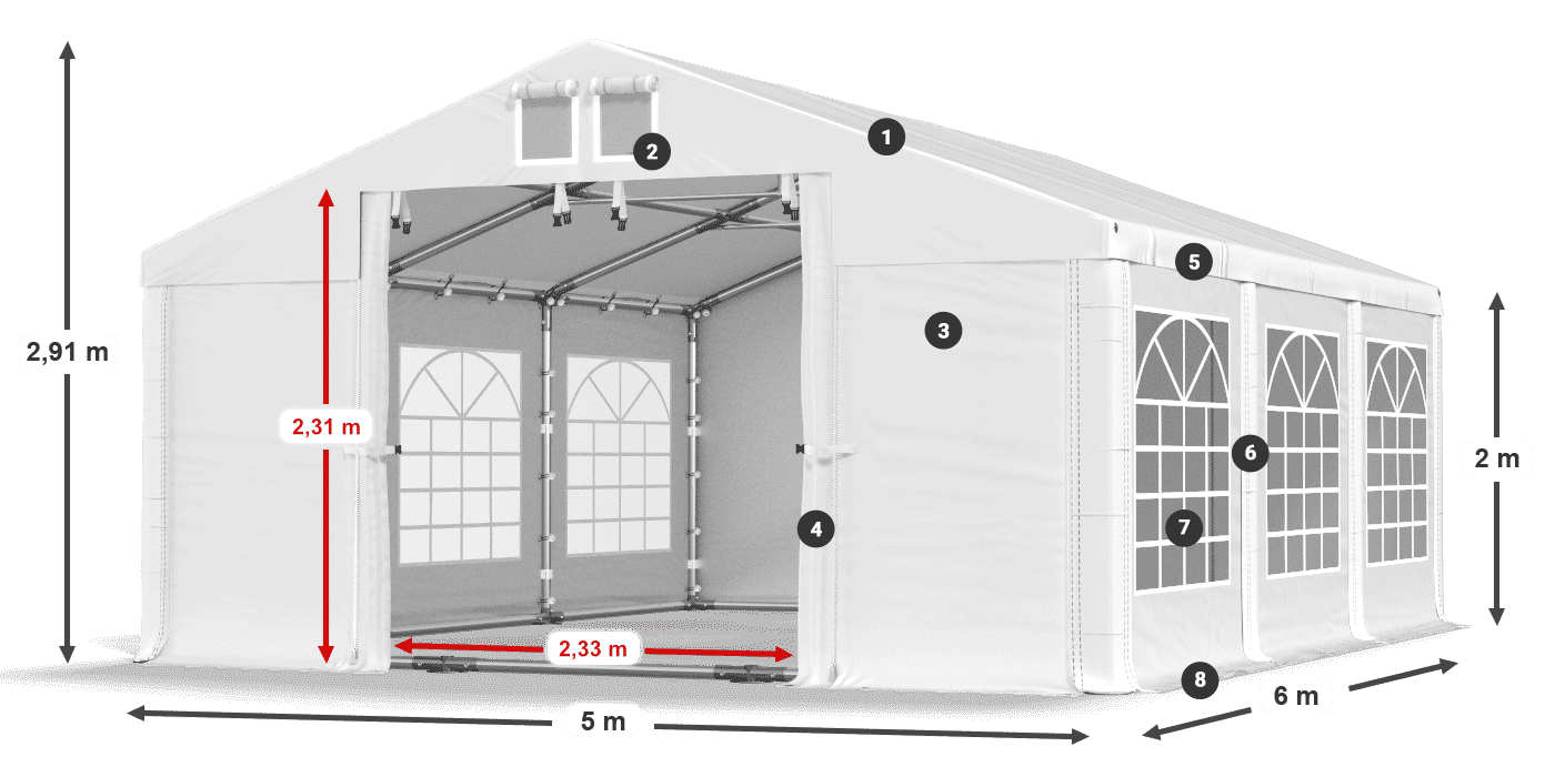 Dach: FR 620 PVC Wände: SD 500 PVC 2m Legende