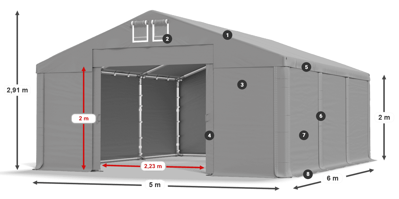 Dach: FR 620 PVC Wände: SD 500 PVC 2m Legende