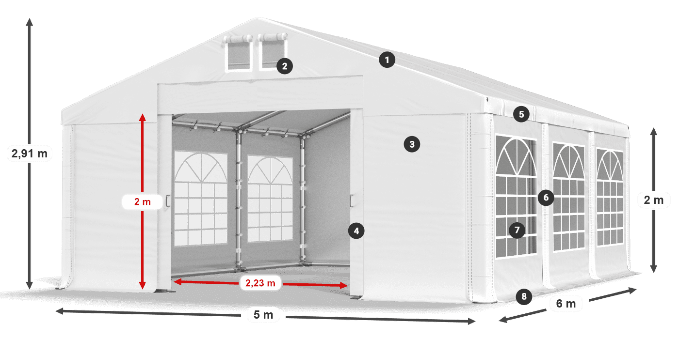 Dach: FR 620 PVC Wände: SD 500 PVC 2m Legende