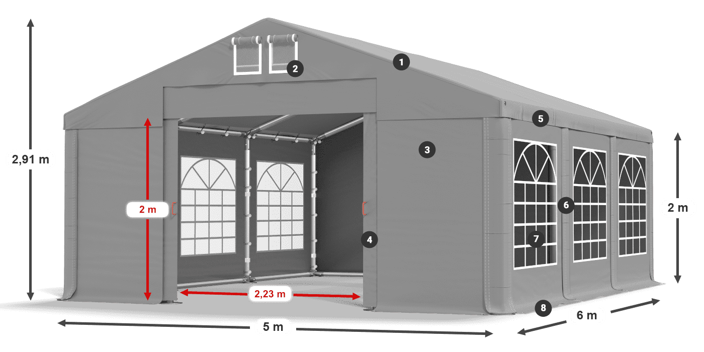 Dach: FR 620 PVC Wände: SD 500 PVC 2m Legende