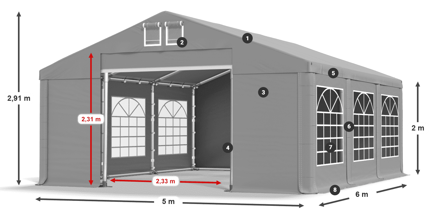 Dach: FR 620 PVC Wände: SD 500 PVC 2m Legende
