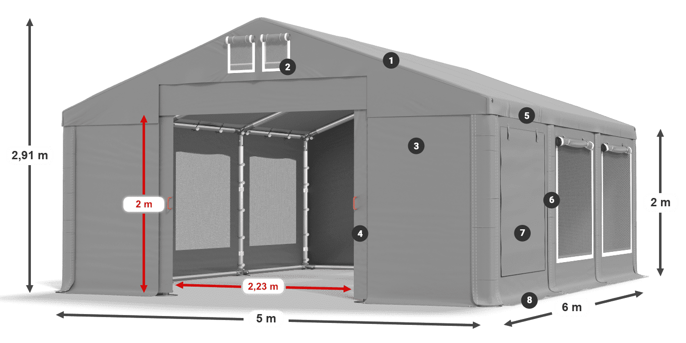 Dach: FR 620 PVC Wände: SD 500 PVC 2m Legende