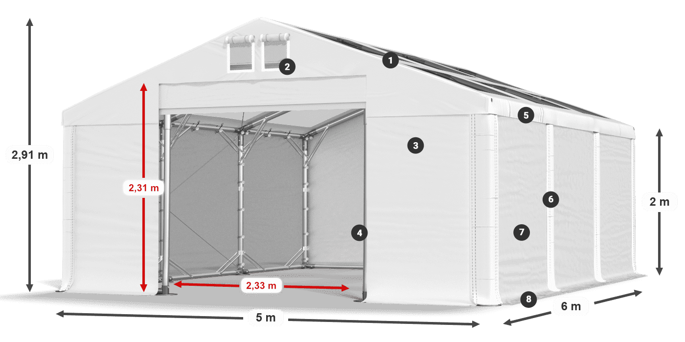 Dach: MS T 580 PVC Wände: FR 620 PVC 2m Legende