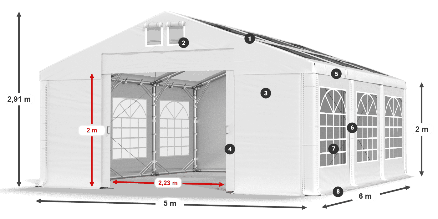 Dach: MS T 580 PVC Wände: FR 620 PVC 2m Legende