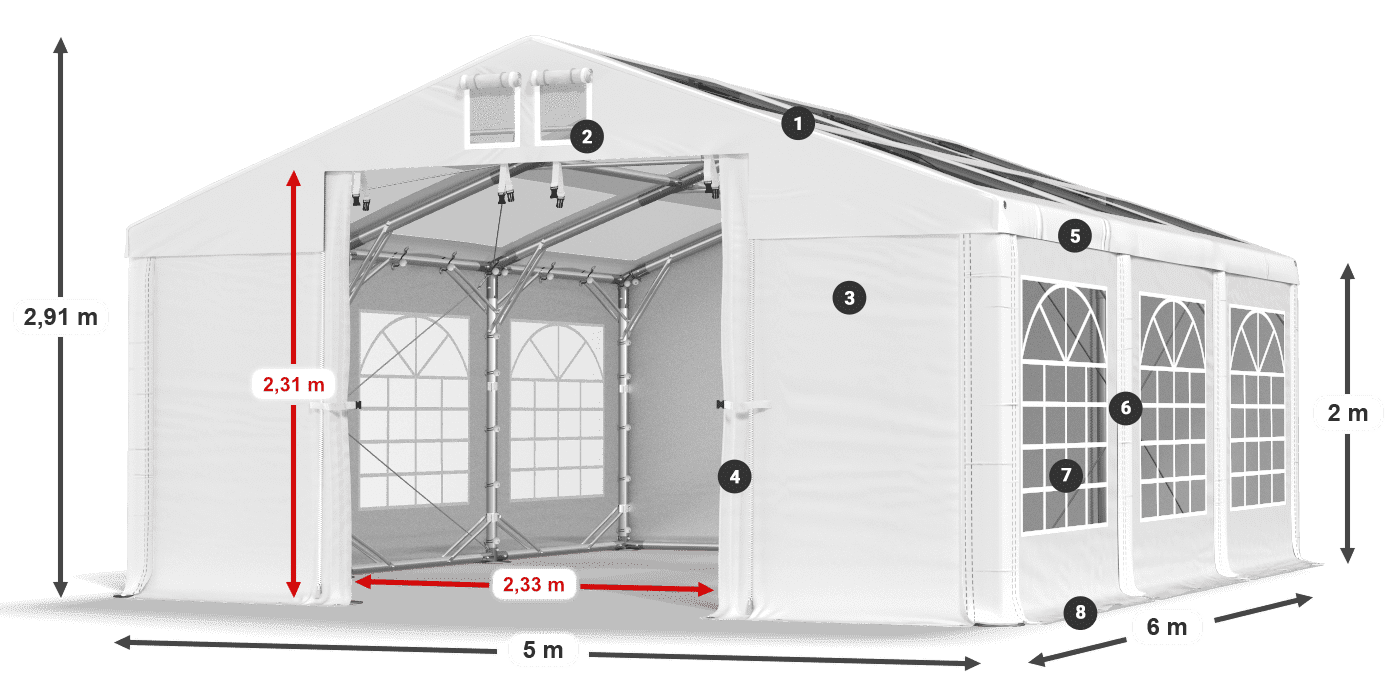 Dach: MS T 580 PVC Wände: FR 620 PVC 2m Legende