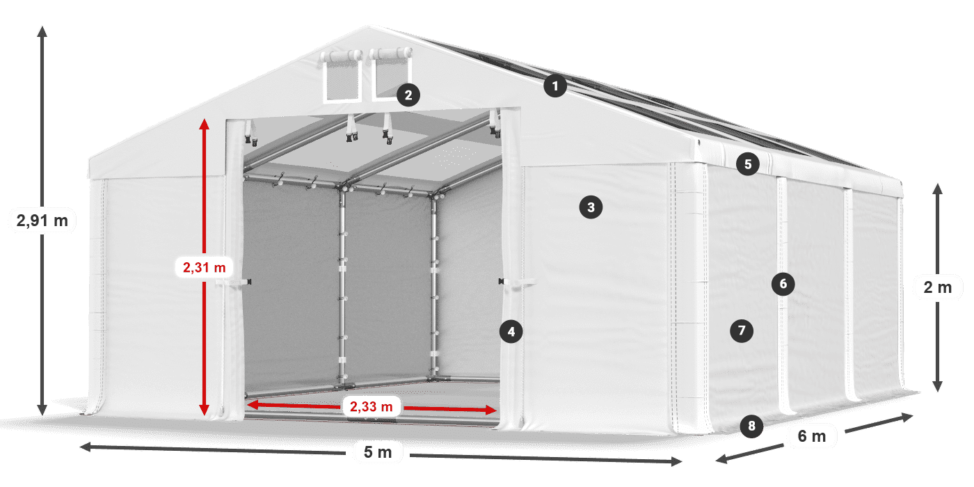 Dach: MS T 580 PVC Wände: FR 620 PVC 2m Legende