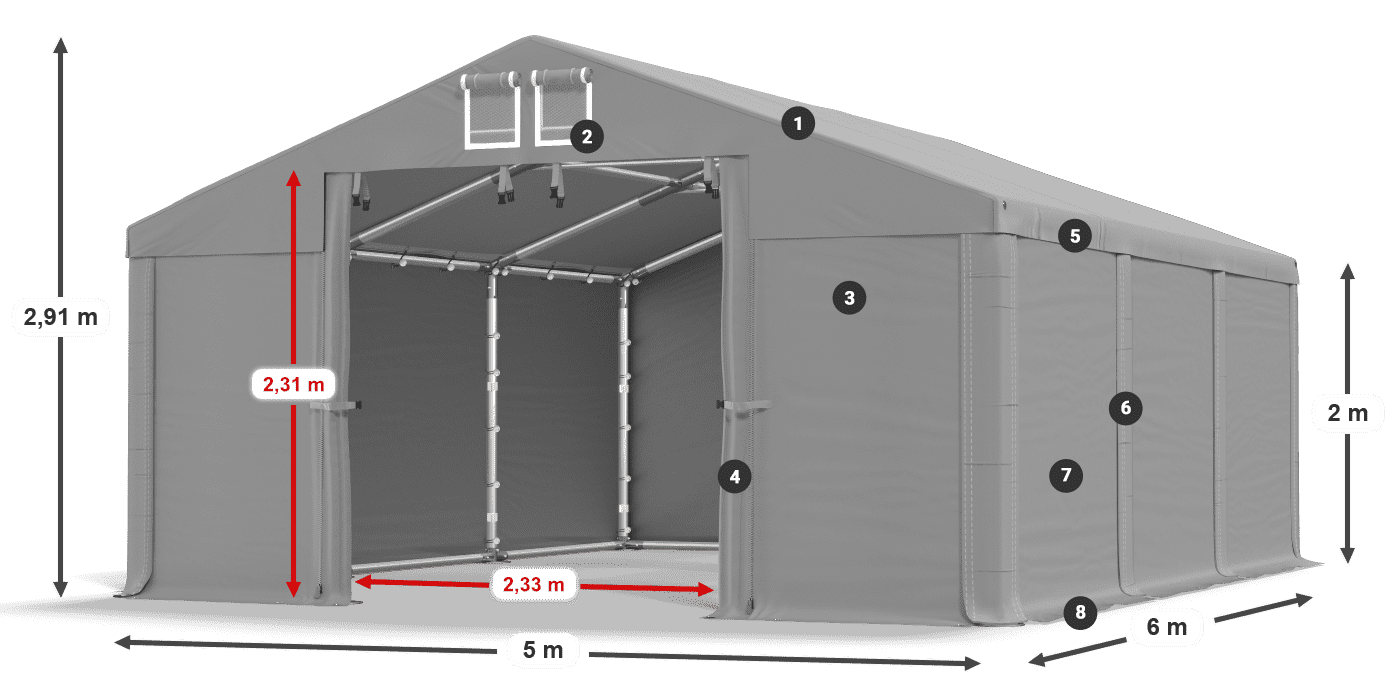 Dach: MS 580 PVC Wände: FR M 620 PVC 2m Legende