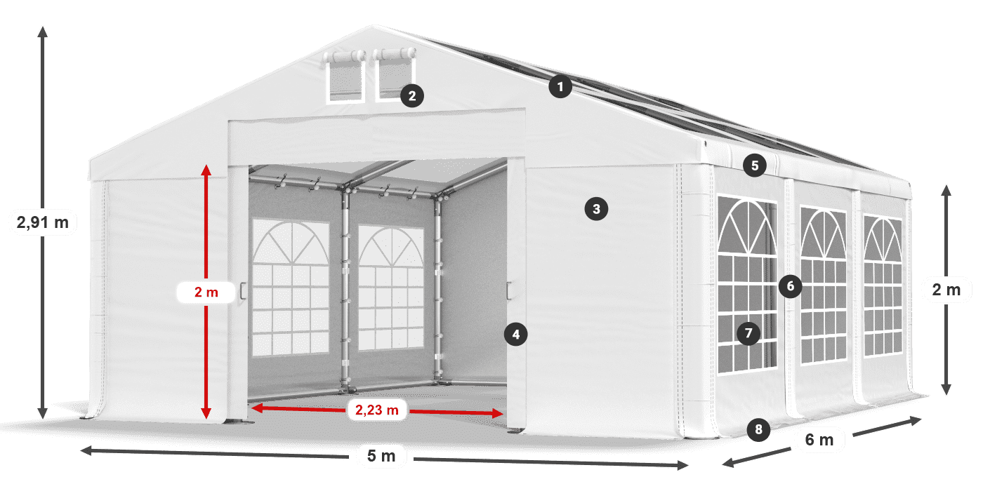 Dach: MS T 580 PVC Wände: FR 620 PVC 2m Legende