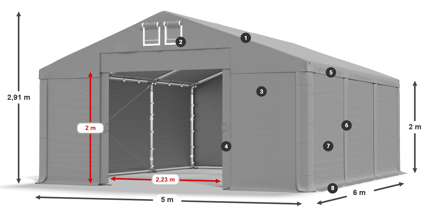 Dach: MS 580 PVC Wände: FR M 620 PVC 2m Legende