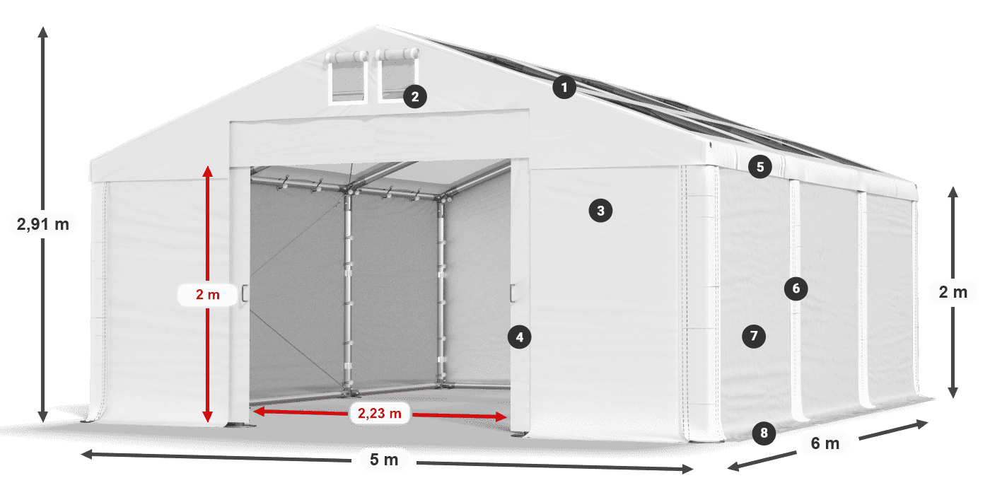 Dach: MS T 580 PVC Wände: FR 620 PVC 2m Legende