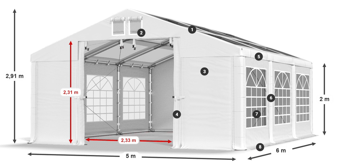 Dach: MS T 580 PVC Wände: FR 620 PVC 2m Legende