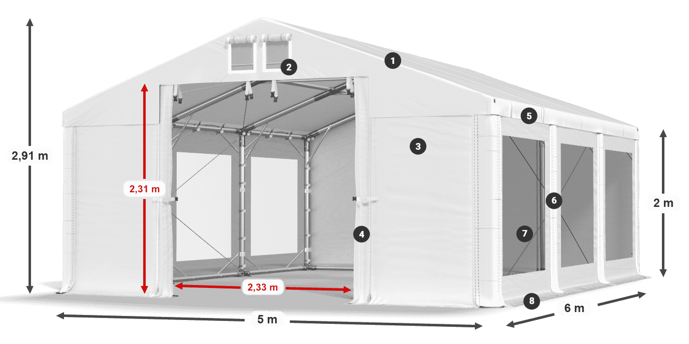 Dach: MS 580 PVC Wände: MS 580 PVC 2m Legende