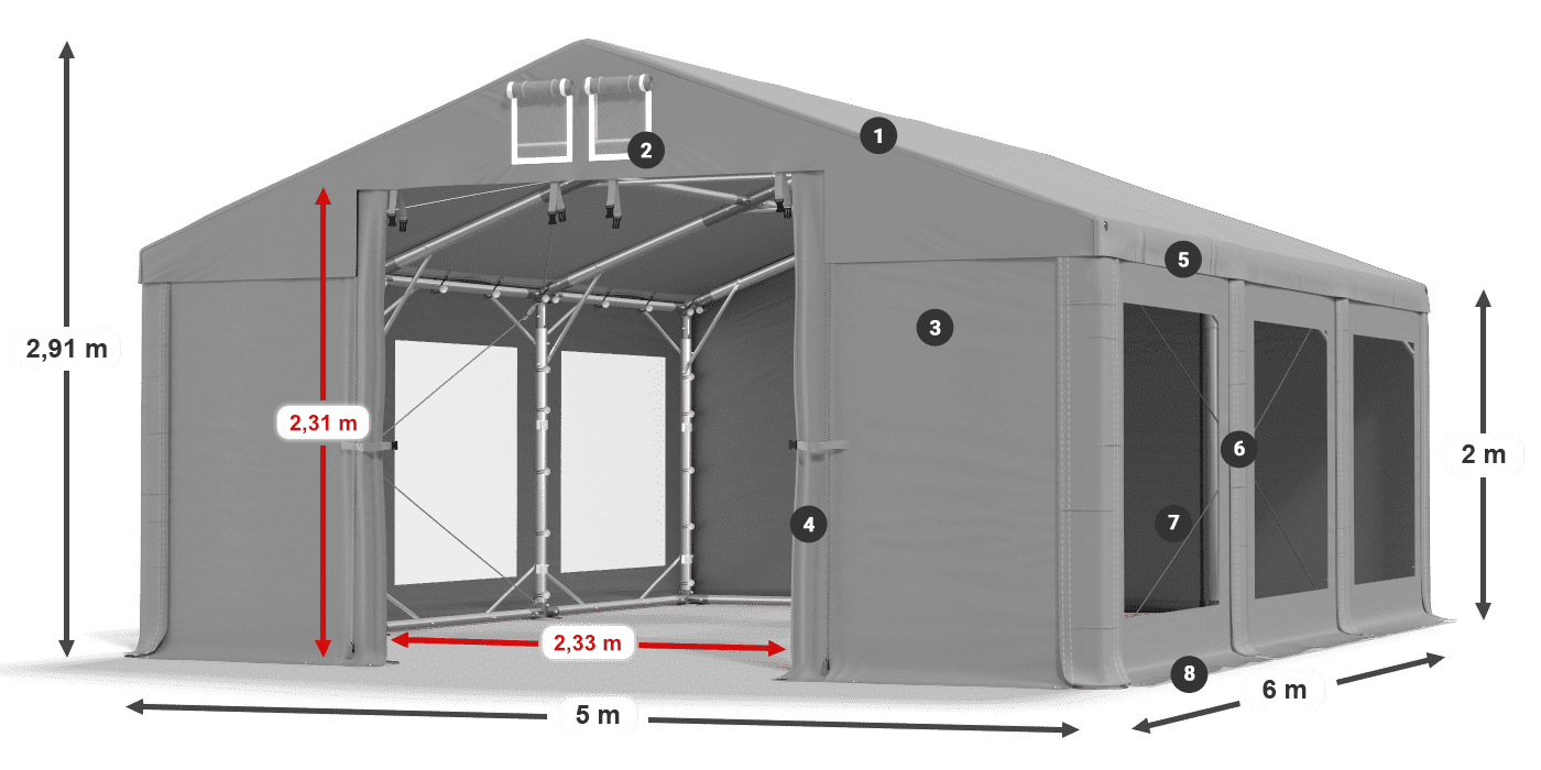 Dach: MS 580 PVC Wände: MS 580 PVC 2m Legende