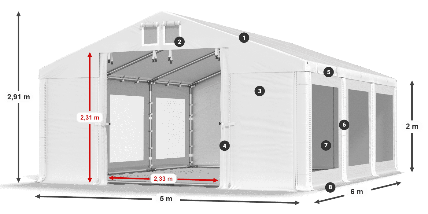 Dach: MS 580 PVC Wände: MS 580 PVC 2m Legende