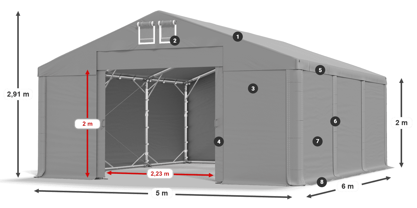 Dach: MS 580 PVC Wände: SD 500 PVC 2m Legende