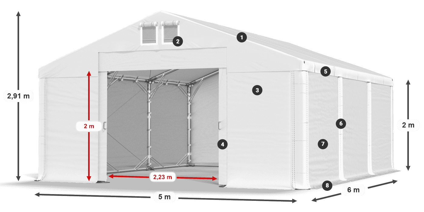 Dach: MS 580 PVC Wände: SD 500 PVC 2m Legende