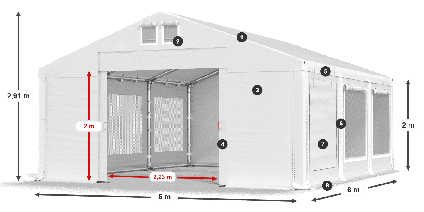 Dach: MS 580 PVC Wände: SD M 500 PVC 2m Legende