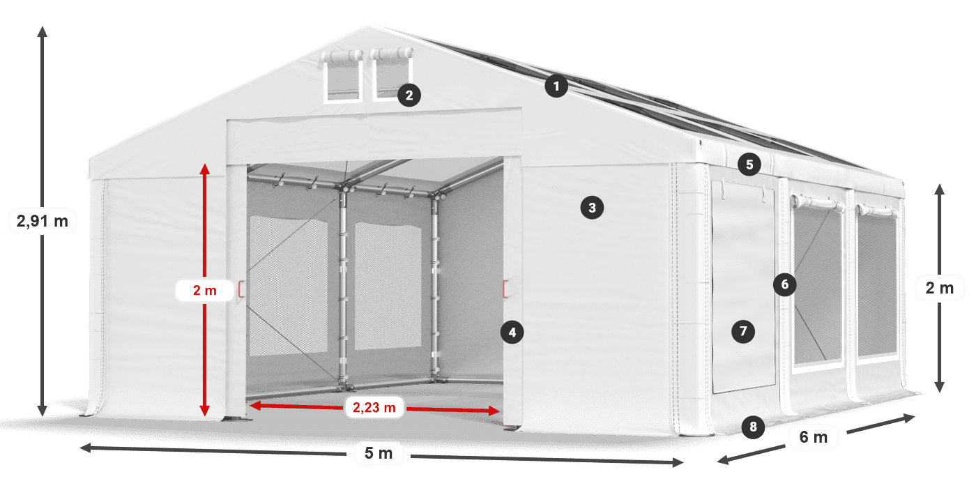 Dach: MS T 580 PVC Wände: SDM 500 PVC 2m Legende