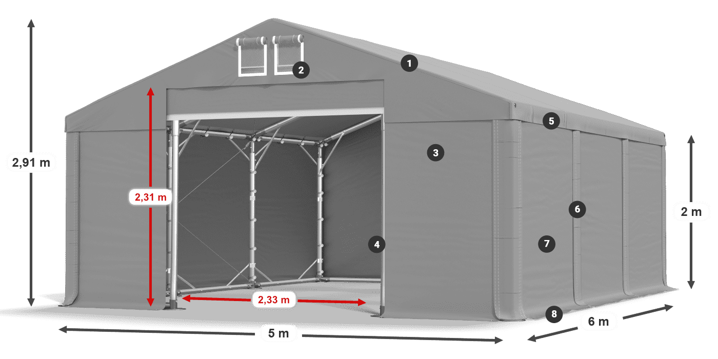 Dach: SD 560 PVC Wände: FR 620 PVC Legende 2m