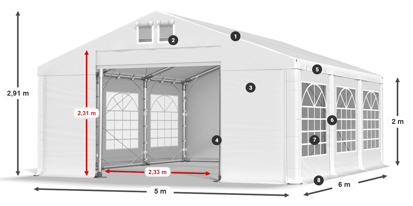 Dach: SD 560 PVC Wände: FR 620 PVC Legende 2m