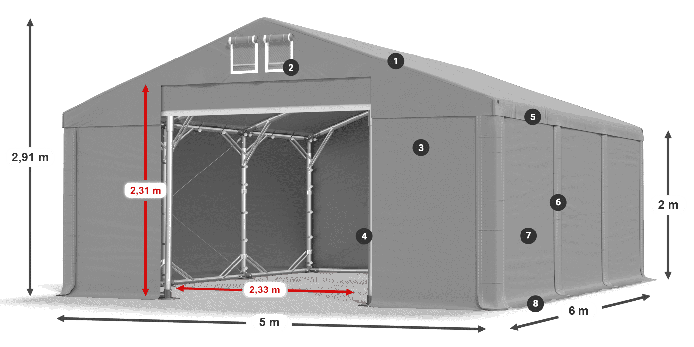 Dach: SD 560 PVC Wände: FR 620 PVC Legende 2m