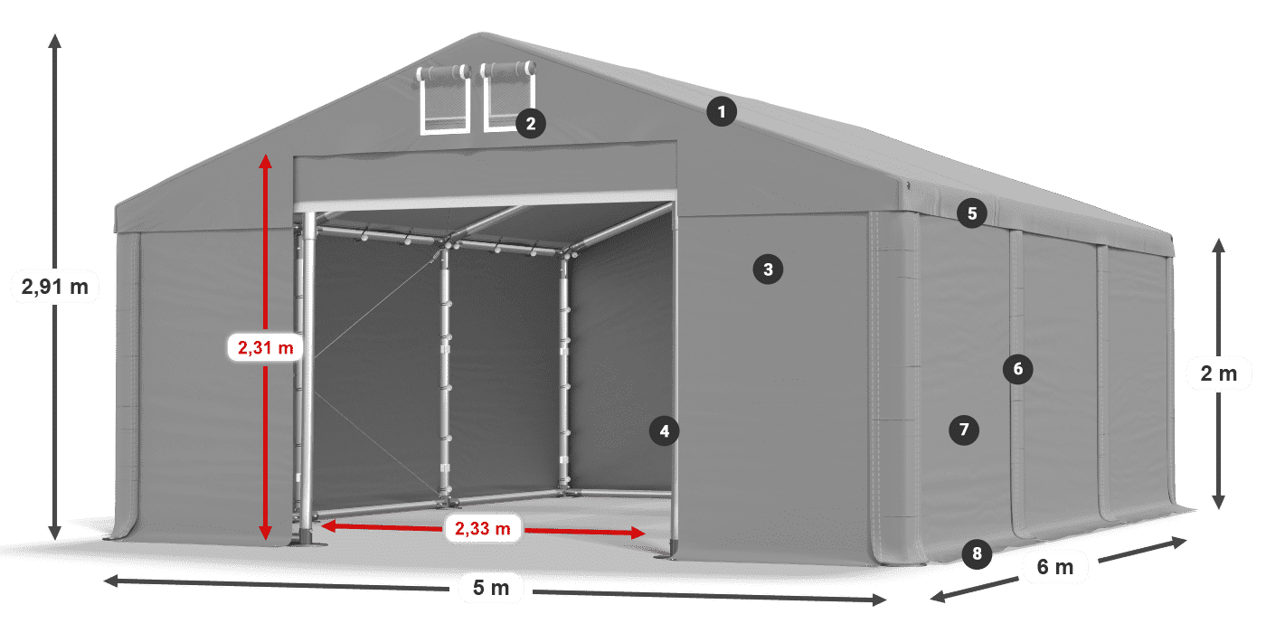 Dach: SD 560 PVC Wände: FR 620 PVC Legende 2m