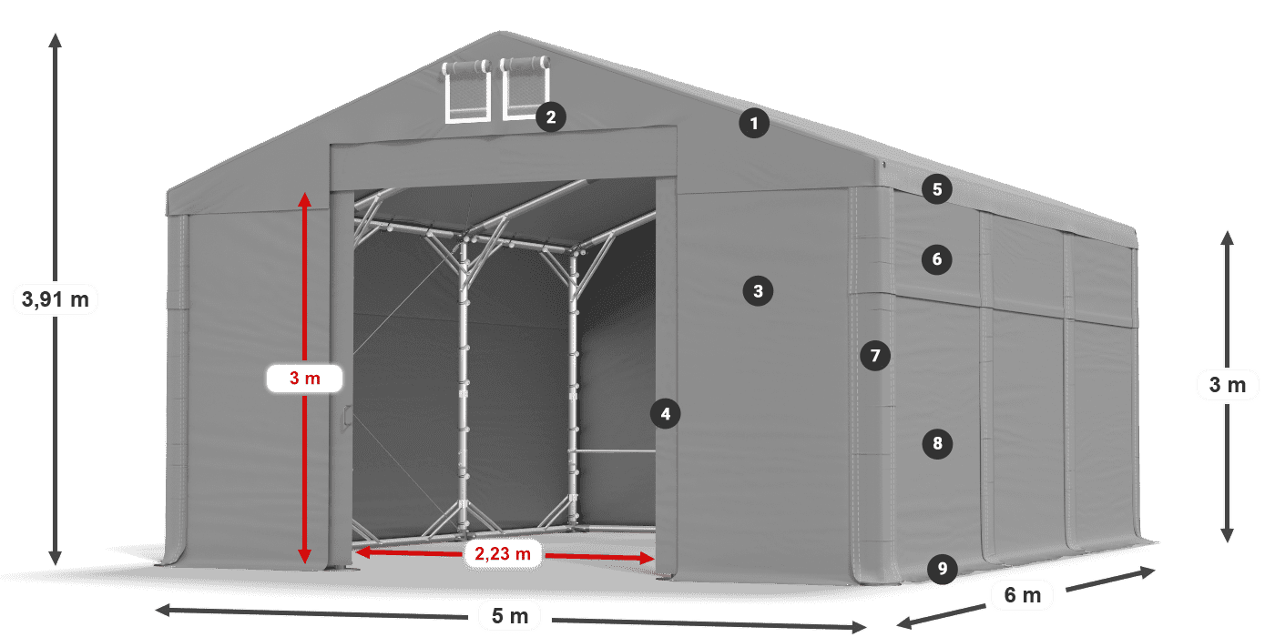 Dach: FR 620 PVC Wände: MS 580 PVC 3m Legende