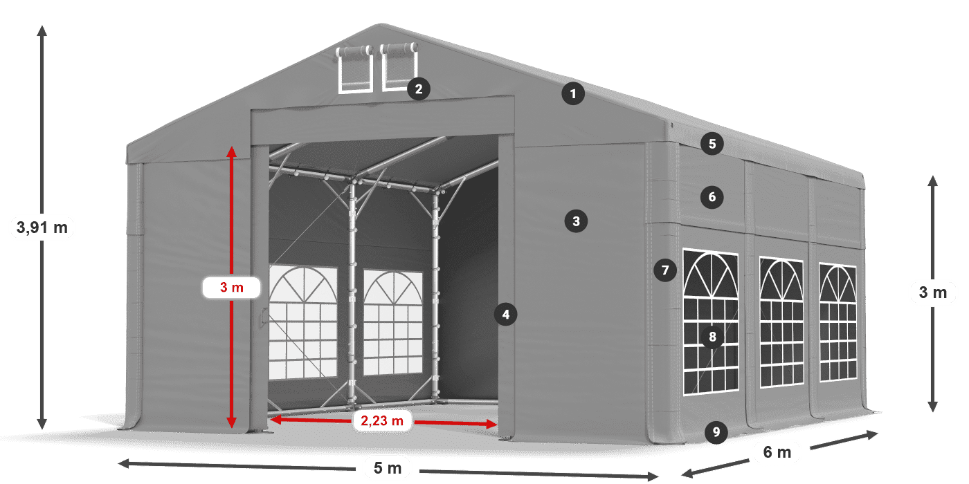 Dach: FR 620 PVC Wände: SD 500 PVC 3m Legende