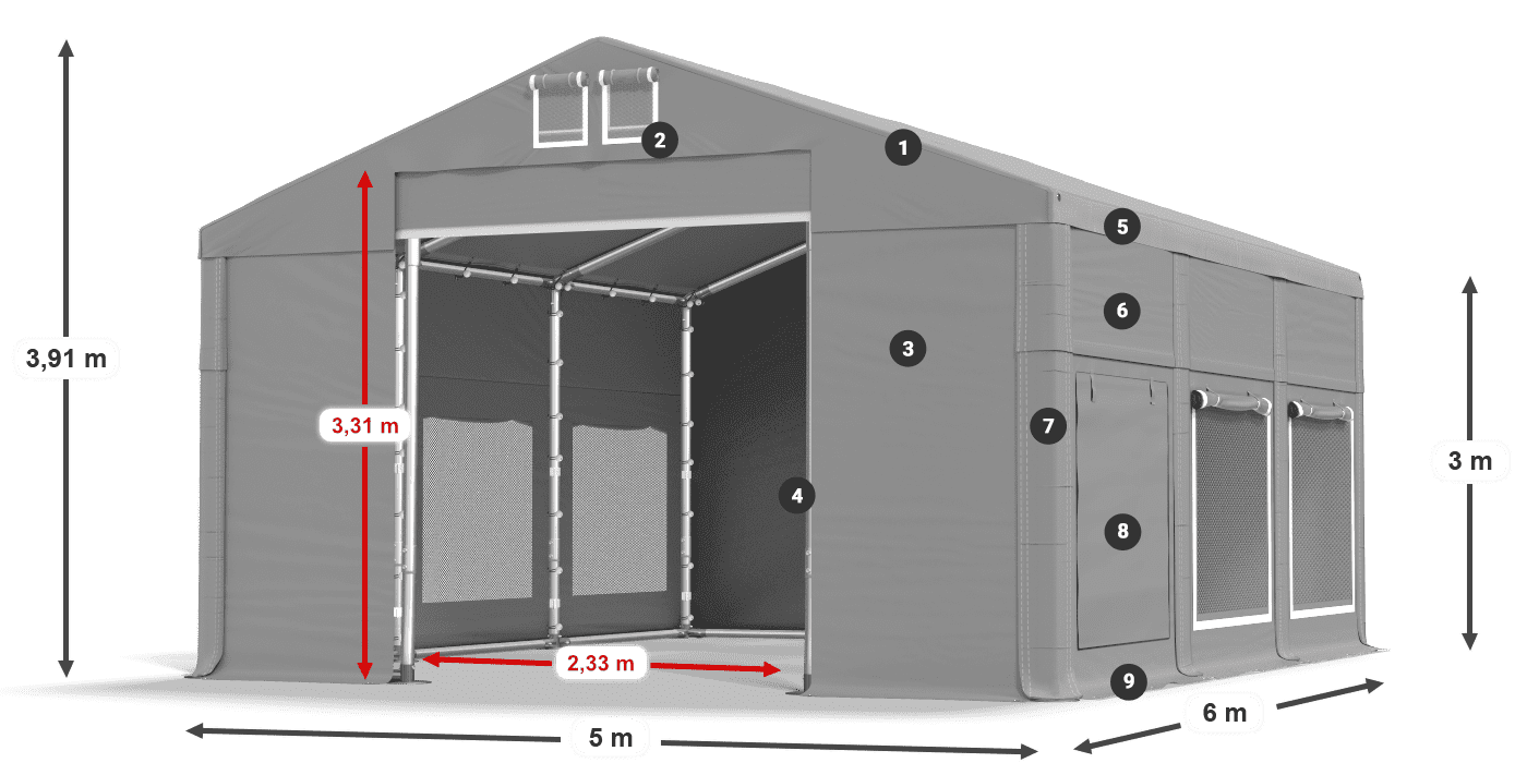 Dach: FR 620 PVC Wände: SD 500 PVC 3m Legende